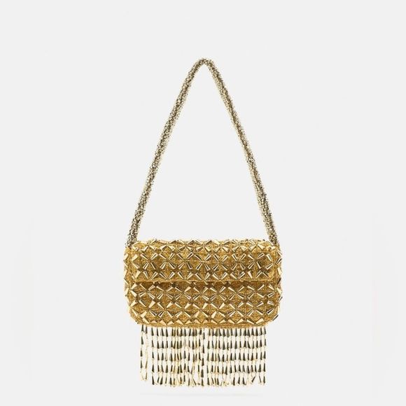 ZARA BEADED FRINGE SHOULDER BAG - Picture 1 of 11